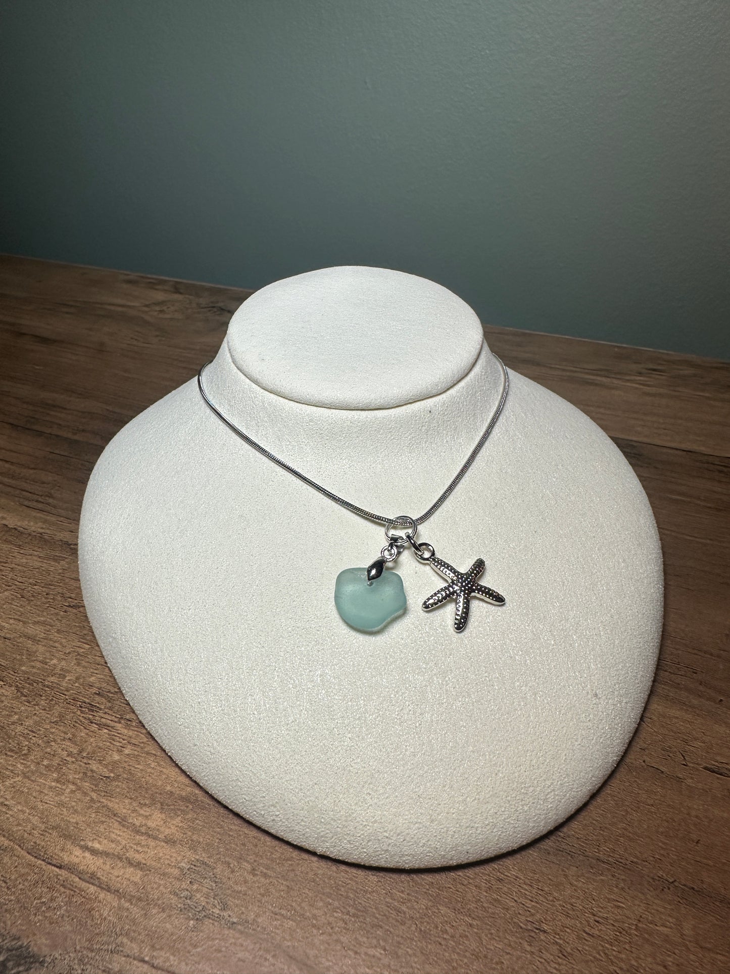 Handmade Northumberland Sea Glass Necklace with Starfish Charm
