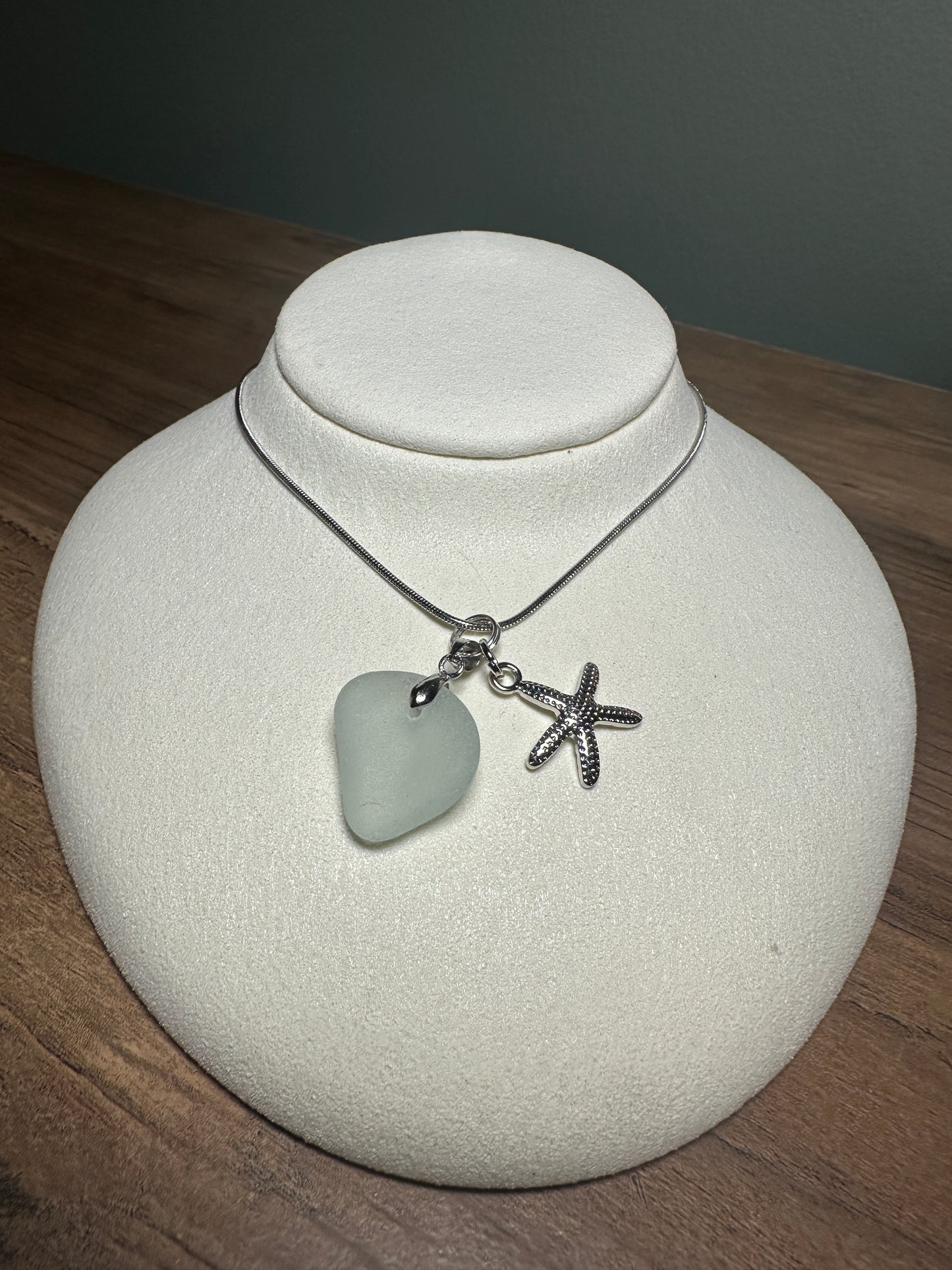 Handmade Northumberland Sea Glass Necklace with Starfish Charm