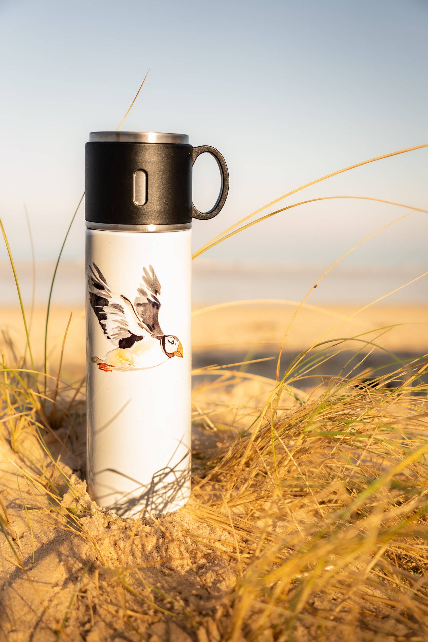 Farne Island Flying Puffins Travel Flask