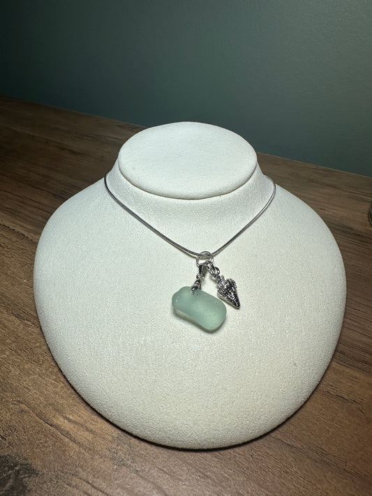 Handmade Northumberland Sea Glass Necklace with Shell Charm
